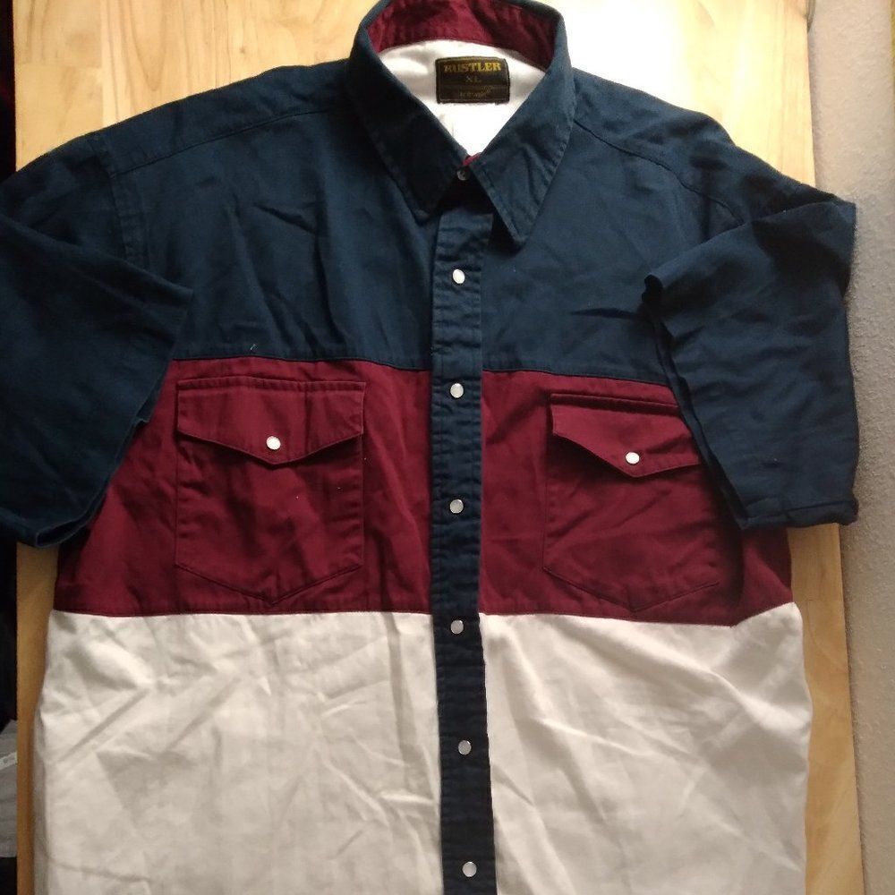 Vintage Wrangler Rustler Color Block Pearl Snap Western Shirt